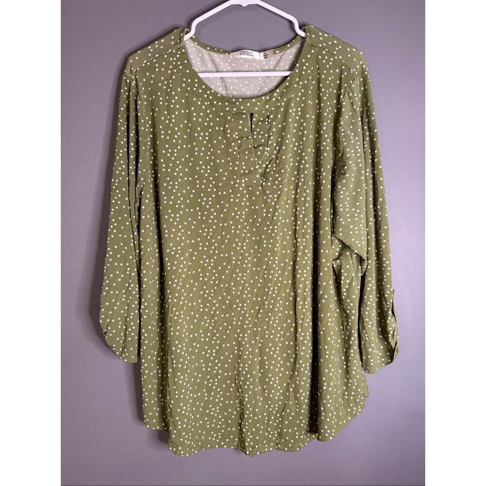 Cure Green White Polka Dot Key Hole Chest Long Sleeve Top Size 3XL NWOT